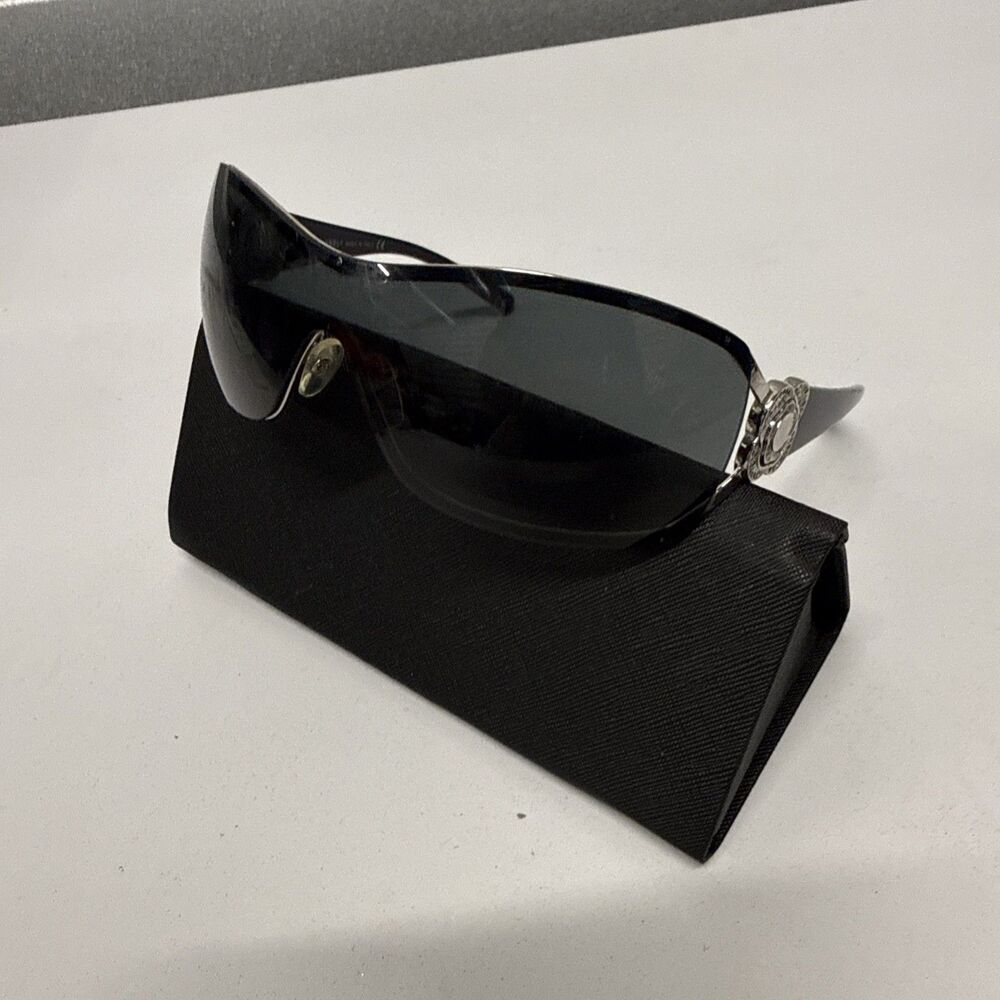 CHANEL 4164-B Women’s Oversized Shield Black Frame Gray Tinted Sunglasses UV400